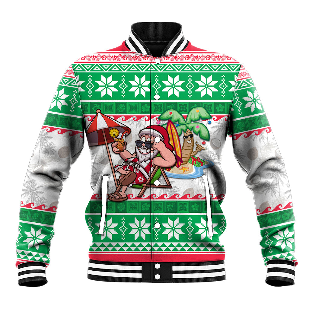 Custom Hawaii Mele Kalikimaka Baseball Jacket Aloha Santa and Palm Tree Mix Kakau Pattern LT03 Unisex Green - Polynesian Pride