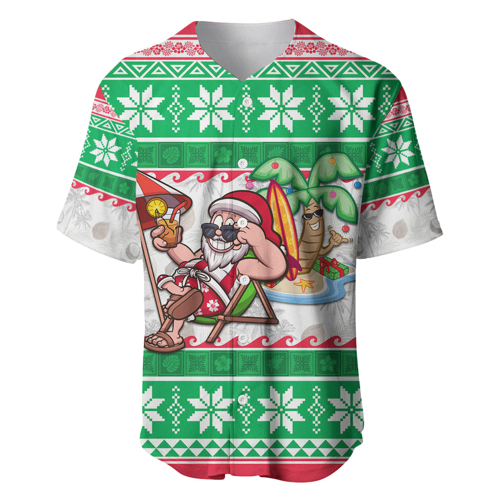 Custom Hawaii Mele Kalikimaka Baseball Jersey Aloha Santa and Palm Tree Mix Kakau Pattern LT03 Green - Polynesian Pride