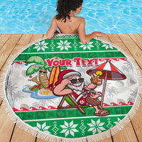 Custom Hawaii Mele Kalikimaka Beach Blanket Aloha Santa and Palm Tree Mix Kakau Pattern LT03 - Polynesian Pride