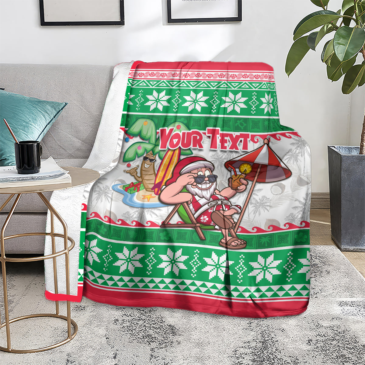Custom Hawaii Mele Kalikimaka Blanket Aloha Santa and Palm Tree Mix Kakau Pattern LT03 - Polynesian Pride
