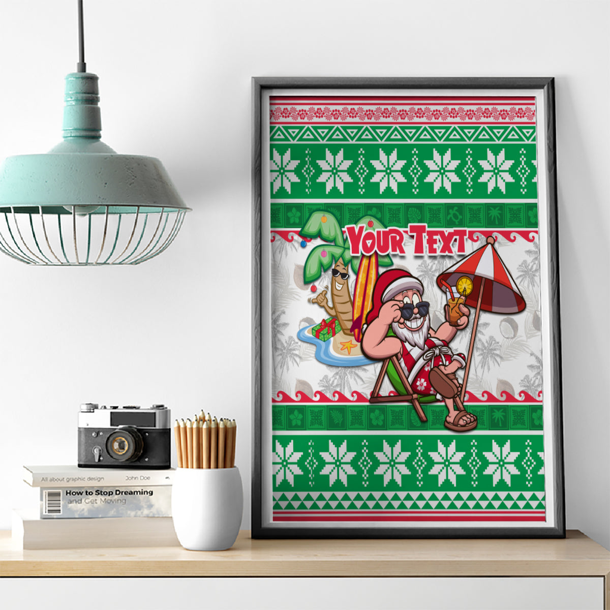 Custom Hawaii Mele Kalikimaka Canvas Wall Art Aloha Santa and Palm Tree Mix Kakau Pattern LT03 - Polynesian Pride