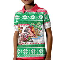 Custom Hawaii Mele Kalikimaka Kid Polo Shirt Aloha Santa and Palm Tree Mix Kakau Pattern LT03 Kid Green - Polynesian Pride