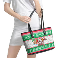 Custom Hawaii Mele Kalikimaka Leather Tote Bag Aloha Santa and Palm Tree Mix Kakau Pattern LT03 - Polynesian Pride