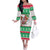 Custom Hawaii Mele Kalikimaka Off The Shoulder Long Sleeve Dress Aloha Santa and Palm Tree Mix Kakau Pattern LT03 Women Green - Polynesian Pride