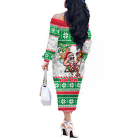 Custom Hawaii Mele Kalikimaka Off The Shoulder Long Sleeve Dress Aloha Santa and Palm Tree Mix Kakau Pattern LT03 - Polynesian Pride