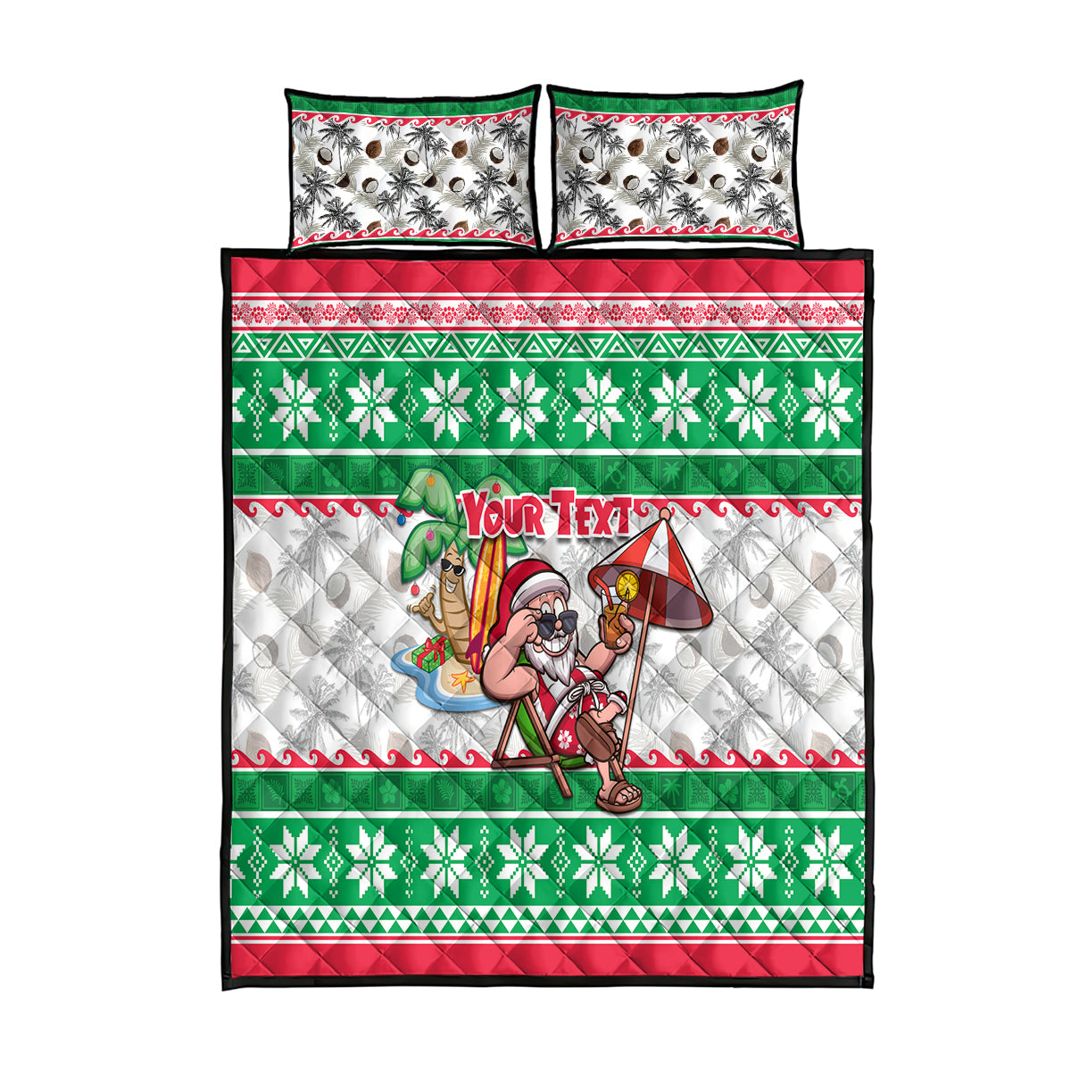 Custom Hawaii Mele Kalikimaka Quilt Bed Set Aloha Santa and Palm Tree Mix Kakau Pattern LT03 Green - Polynesian Pride