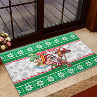 Custom Hawaii Mele Kalikimaka Rubber Doormat Aloha Santa and Palm Tree Mix Kakau Pattern LT03 - Polynesian Pride