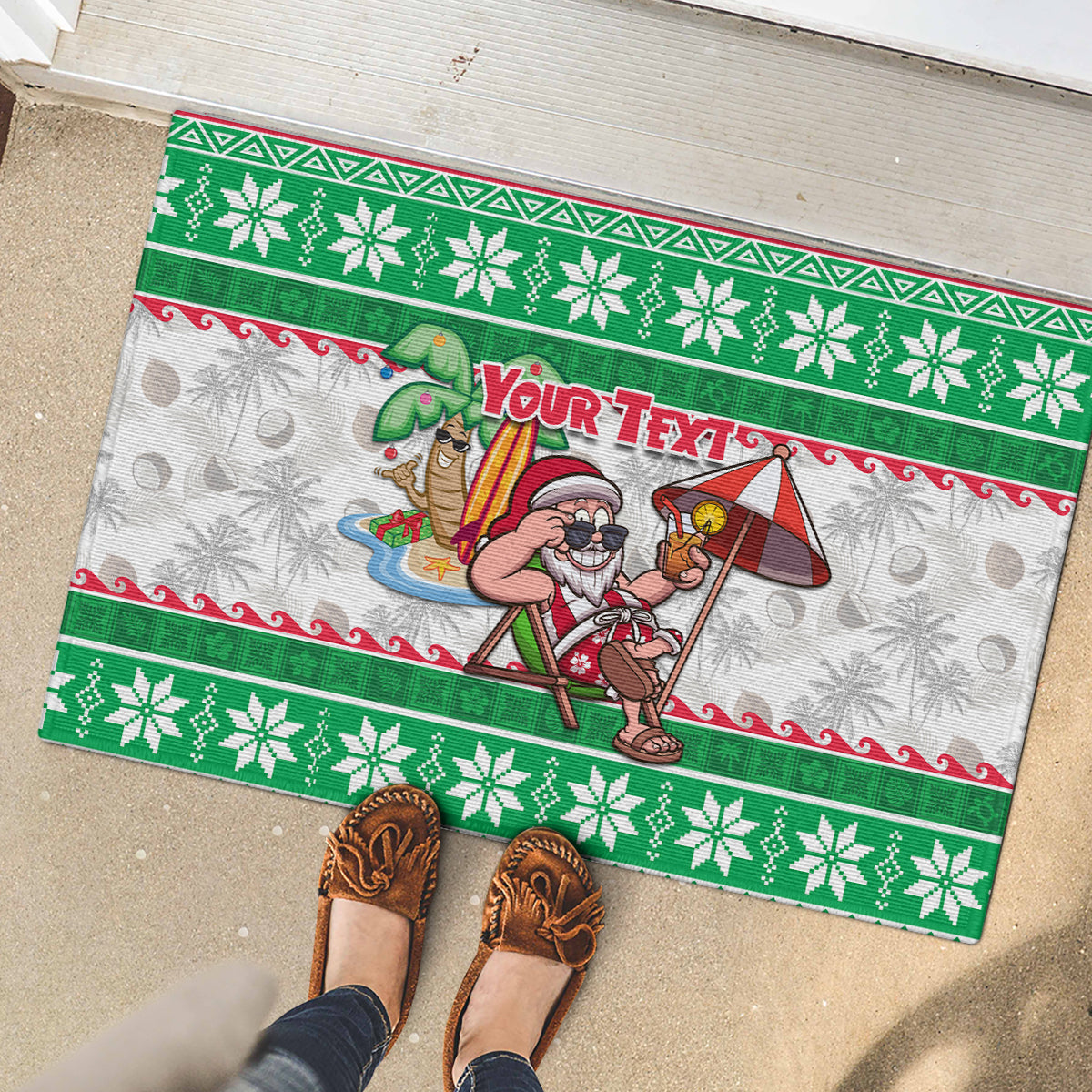 Custom Hawaii Mele Kalikimaka Rubber Doormat Aloha Santa and Palm Tree Mix Kakau Pattern LT03 - Polynesian Pride