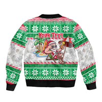 Custom Hawaii Mele Kalikimaka Sleeve Zip Bomber Jacket Aloha Santa and Palm Tree Mix Kakau Pattern LT03 - Polynesian Pride