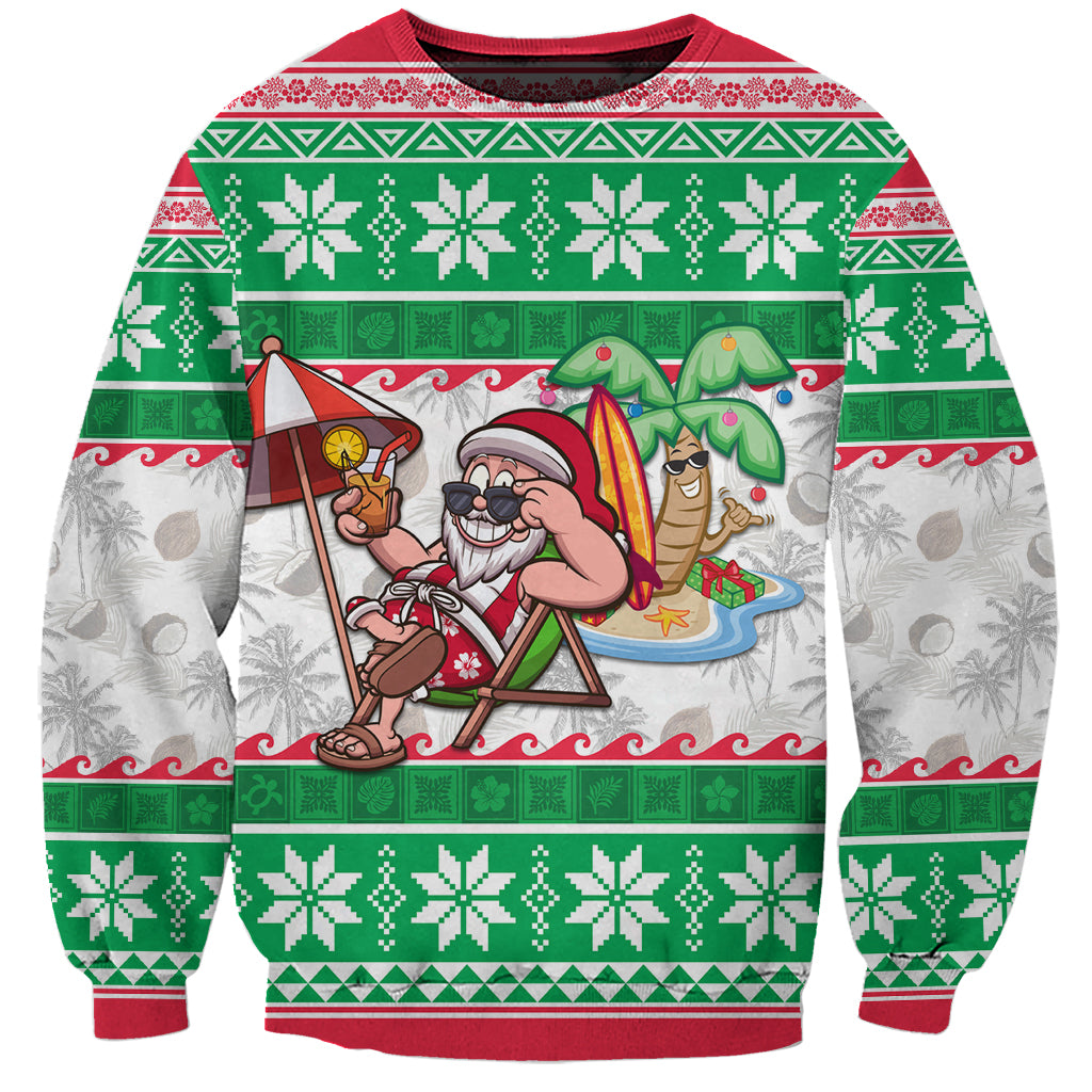 Custom Hawaii Mele Kalikimaka Sweatshirt Aloha Santa and Palm Tree Mix Kakau Pattern LT03 Unisex Green - Polynesian Pride