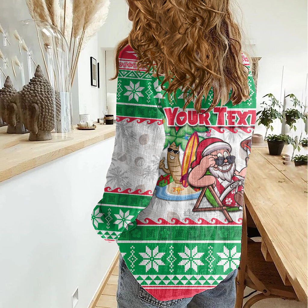 Custom Hawaii Mele Kalikimaka Women Casual Shirt Aloha Santa and Palm Tree Mix Kakau Pattern LT03 - Polynesian Pride