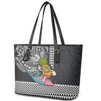 Hawaii Pineapple Surfing With Kakau Tribal Leather Tote Bag LT03 - Polynesian Pride