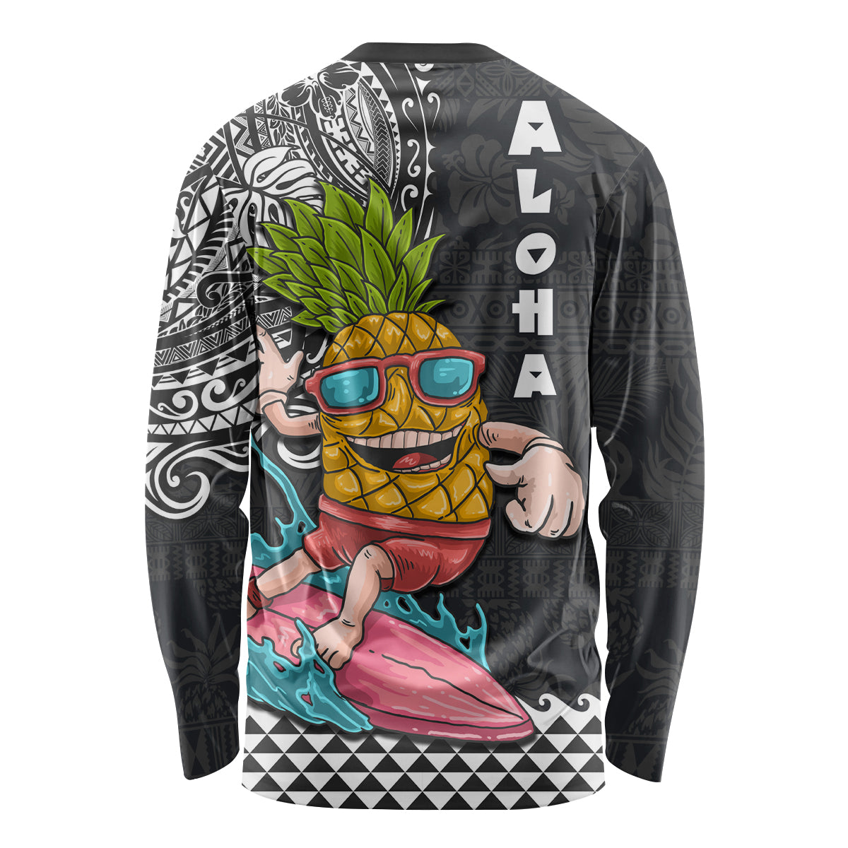 Hawaii Pineapple Surfing With Kakau Tribal Long Sleeve Shirt LT03 - Polynesian Pride