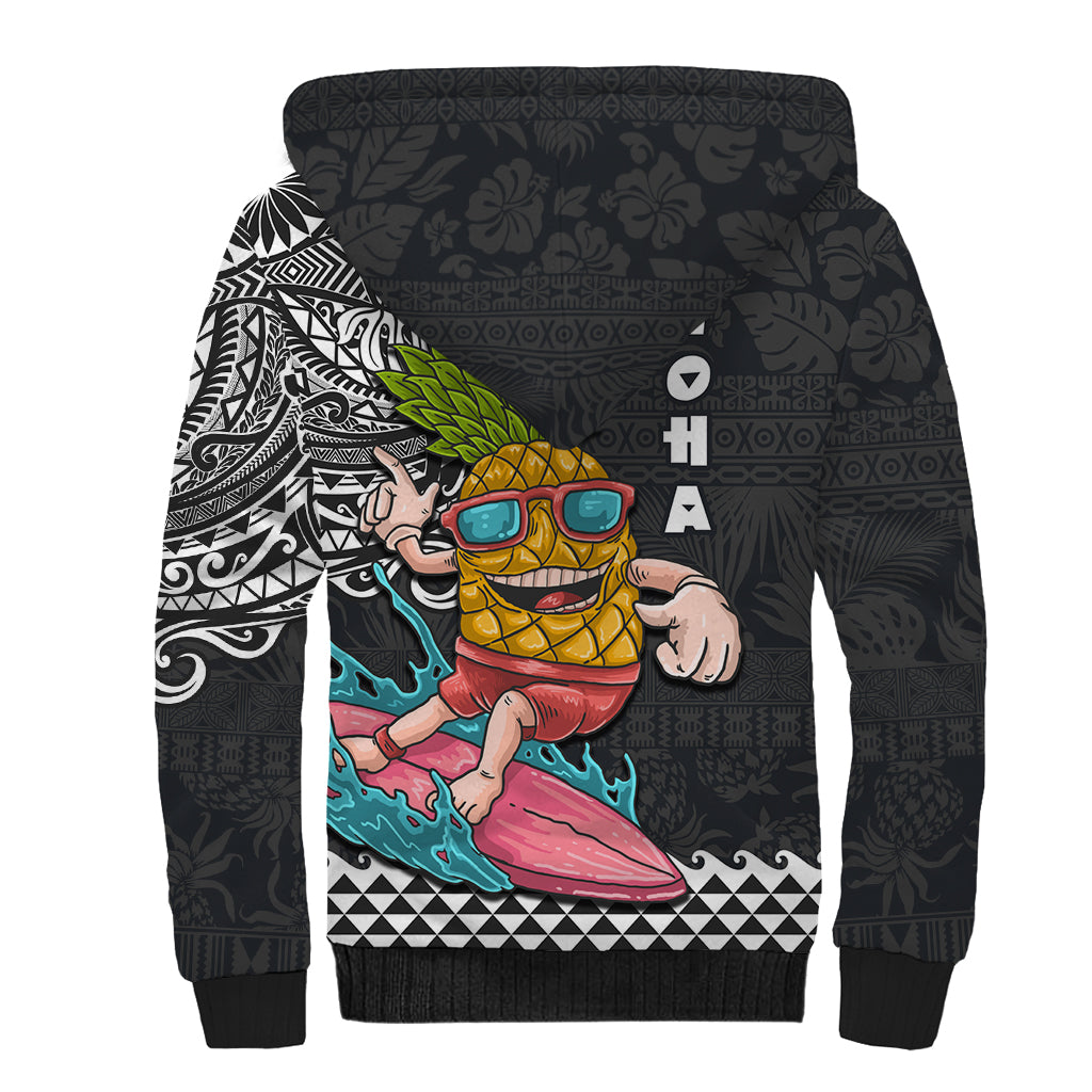 Hawaii Pineapple Surfing With Kakau Tribal Sherpa Hoodie LT03 - Polynesian Pride