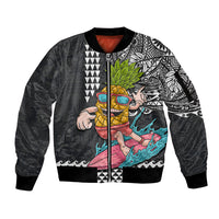 Hawaii Pineapple Surfing With Kakau Tribal Sleeve Zip Bomber Jacket LT03 Unisex Brown - Polynesian Pride