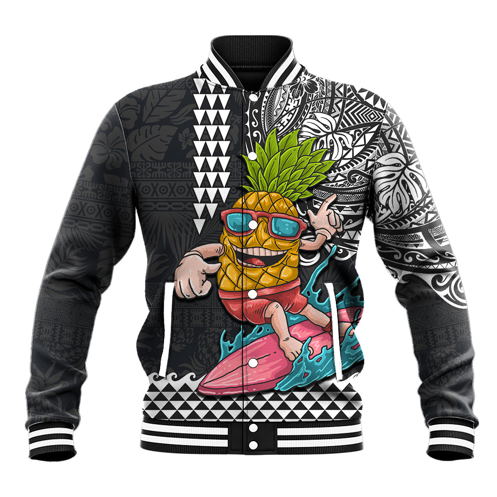 Hawaii Pineapple Surfing Kakau Tribal Personalised Baseball Jacket LT03 Unisex Brown - Polynesian Pride