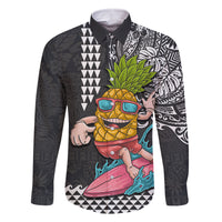 Hawaii Pineapple Surfing Kakau Tribal Personalised Family Matching Tank Maxi Dress and Hawaiian Shirt LT03 Dad's Shirt - Long Sleeve Brown - Polynesian Pride