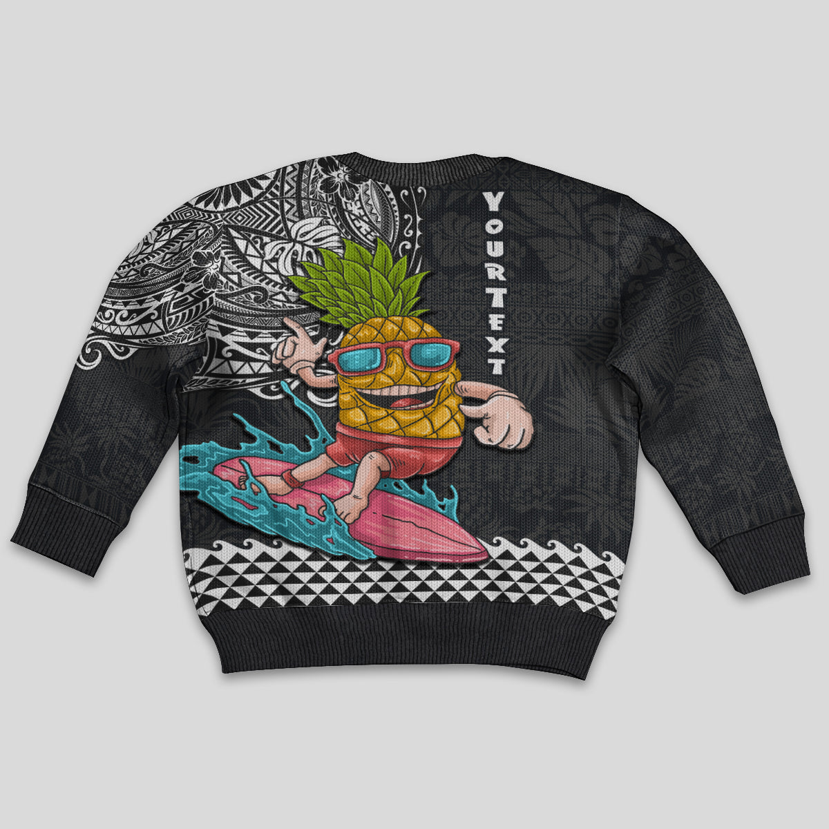 Hawaii Pineapple Surfing Kakau Tribal Personalised Kid Ugly Christmas Sweater LT03 - Polynesian Pride