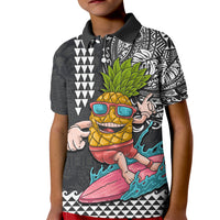 Hawaii Pineapple Surfing Kakau Tribal Personalised Kid Polo Shirt LT03 Kid Brown - Polynesian Pride