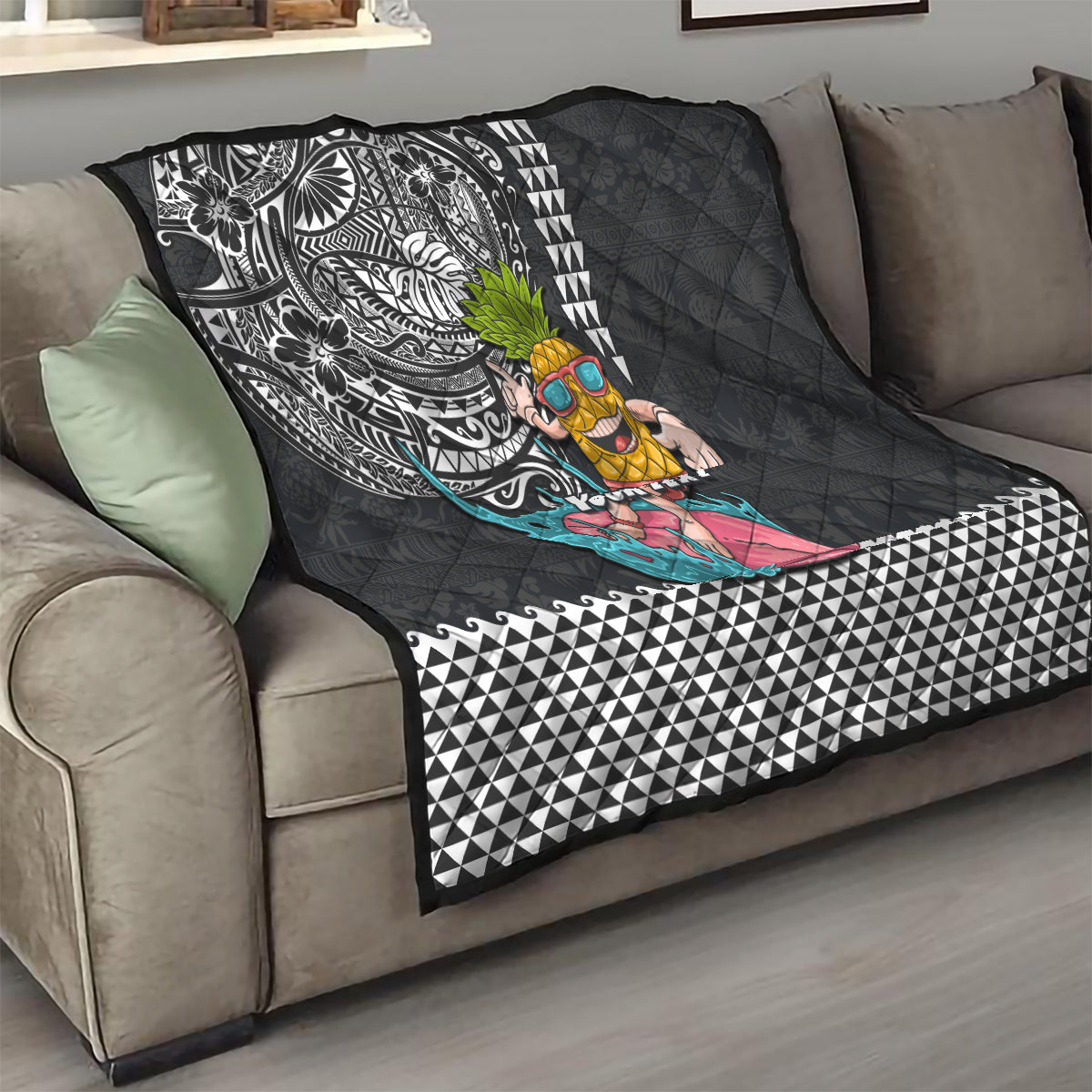 Hawaii Pineapple Surfing Kakau Tribal Personalised Quilt LT03 - Polynesian Pride