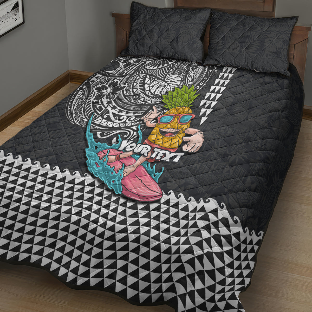 Hawaii Pineapple Surfing Kakau Tribal Personalised Quilt Bed Set LT03 - Polynesian Pride