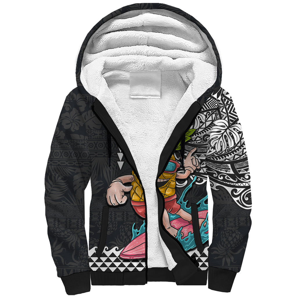 Hawaii Pineapple Surfing Kakau Tribal Personalised Sherpa Hoodie LT03 Unisex Brown - Polynesian Pride