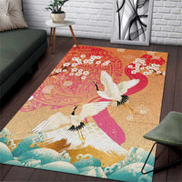 Hawaiian and Japanese Culture Together Area Rug Kakau Art Tattoo with Cranes and Sakura Spring Vibe LT03 Multicolor - Polynesian Pride