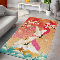 Hawaiian and Japanese Culture Together Area Rug Kakau Art Tattoo with Cranes and Sakura Spring Vibe LT03 - Polynesian Pride
