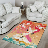 Hawaiian and Japanese Culture Together Area Rug Kakau Art Tattoo with Cranes and Sakura Spring Vibe LT03 - Polynesian Pride