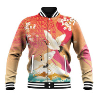 Hawaiian and Japanese Culture Together Baseball Jacket Kakau Art Tattoo with Cranes and Sakura Spring Vibe LT03 Unisex Multicolor - Polynesian Pride