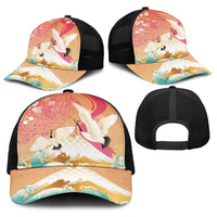 Hawaiian and Japanese Culture Together Baseball Net Cap Kakau Art Tattoo with Cranes and Sakura Spring Vibe LT03 - Polynesian Pride