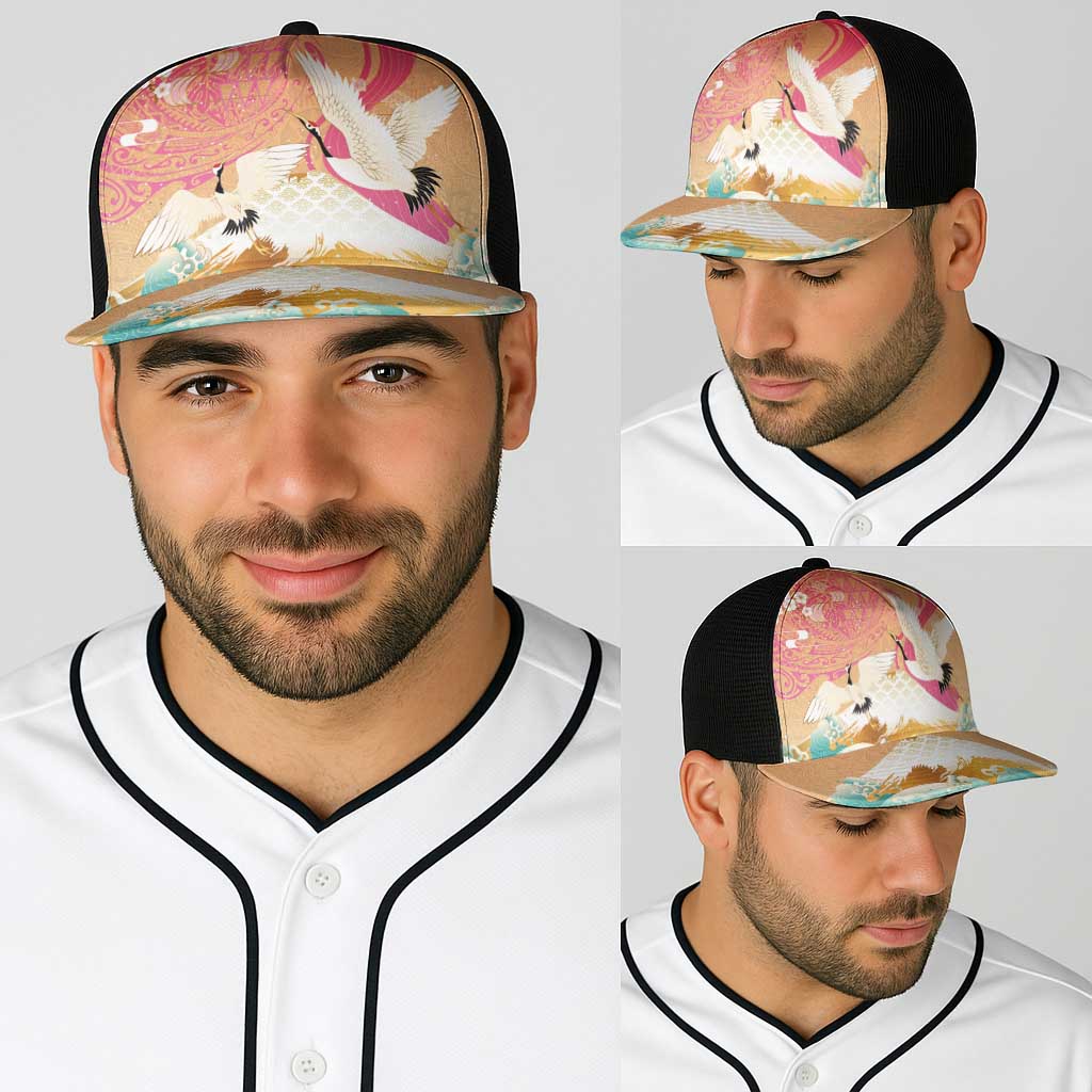 Hawaiian and Japanese Culture Together Baseball Net Cap Kakau Art Tattoo with Cranes and Sakura Spring Vibe LT03 - Polynesian Pride