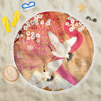 Hawaiian and Japanese Culture Together Beach Blanket Kakau Art Tattoo with Cranes and Sakura Spring Vibe LT03 One Size 150cm Multicolor - Polynesian Pride