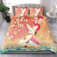 Hawaiian and Japanese Culture Together Bedding Set Kakau Art Tattoo with Cranes and Sakura Spring Vibe LT03 - Polynesian Pride