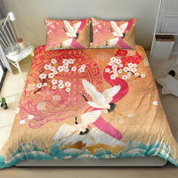 Hawaiian and Japanese Culture Together Bedding Set Kakau Art Tattoo with Cranes and Sakura Spring Vibe LT03 - Polynesian Pride