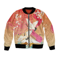 Hawaiian and Japanese Culture Together Bomber Jacket Kakau Art Tattoo with Cranes and Sakura Spring Vibe LT03 Unisex Multicolor - Polynesian Pride
