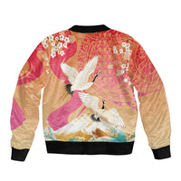 Hawaiian and Japanese Culture Together Bomber Jacket Kakau Art Tattoo with Cranes and Sakura Spring Vibe LT03 - Polynesian Pride
