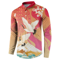 Hawaiian and Japanese Culture Together Button Sweatshirt Kakau Art Tattoo with Cranes and Sakura Spring Vibe LT03 - Polynesian Pride