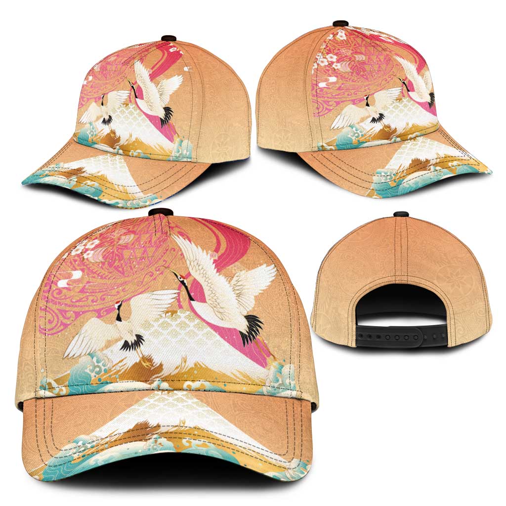 Hawaiian and Japanese Culture Together Classic Cap Kakau Art Tattoo with Cranes and Sakura Spring Vibe LT03 - Polynesian Pride