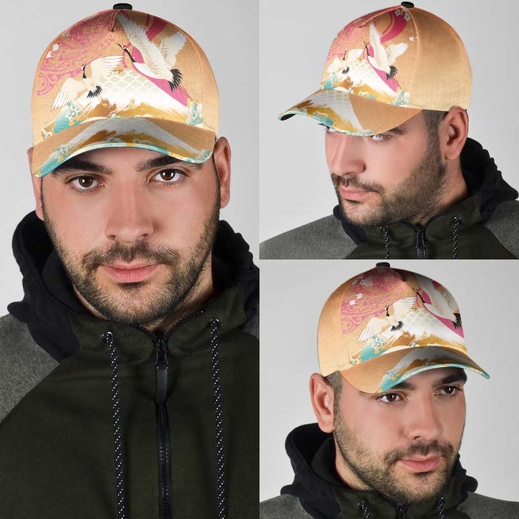 Hawaiian and Japanese Culture Together Classic Cap Kakau Art Tattoo with Cranes and Sakura Spring Vibe LT03 - Polynesian Pride