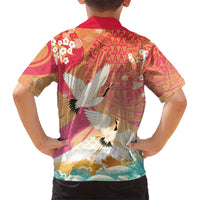 Hawaiian and Japanese Culture Together Family Matching Puletasi and Hawaiian Shirt Kakau Art Tattoo with Cranes and Sakura Spring Vibe LT03 - Polynesian Pride