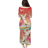 Hawaiian and Japanese Culture Together Family Matching Puletasi and Hawaiian Shirt Kakau Art Tattoo with Cranes and Sakura Spring Vibe LT03 - Polynesian Pride