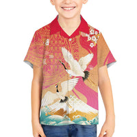Hawaiian and Japanese Culture Together Family Matching Puletasi and Hawaiian Shirt Kakau Art Tattoo with Cranes and Sakura Spring Vibe LT03 Son's Shirt Multicolor - Polynesian Pride