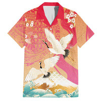 Hawaiian and Japanese Culture Together Hawaiian Shirt Kakau Art Tattoo with Cranes and Sakura Spring Vibe - Polynesian Pride