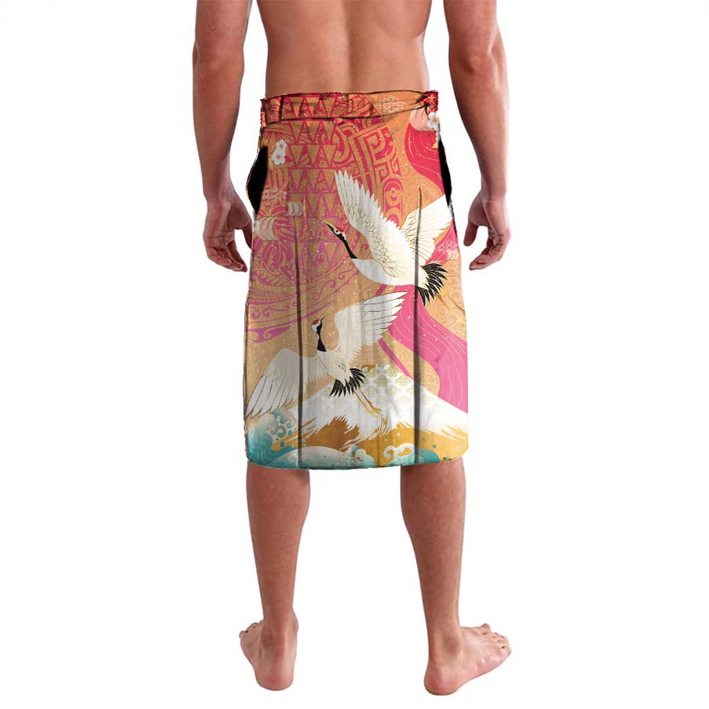Hawaiian and Japanese Culture Together Lavalava Kakau Art Tattoo with Cranes and Sakura Spring Vibe LT03 - Polynesian Pride