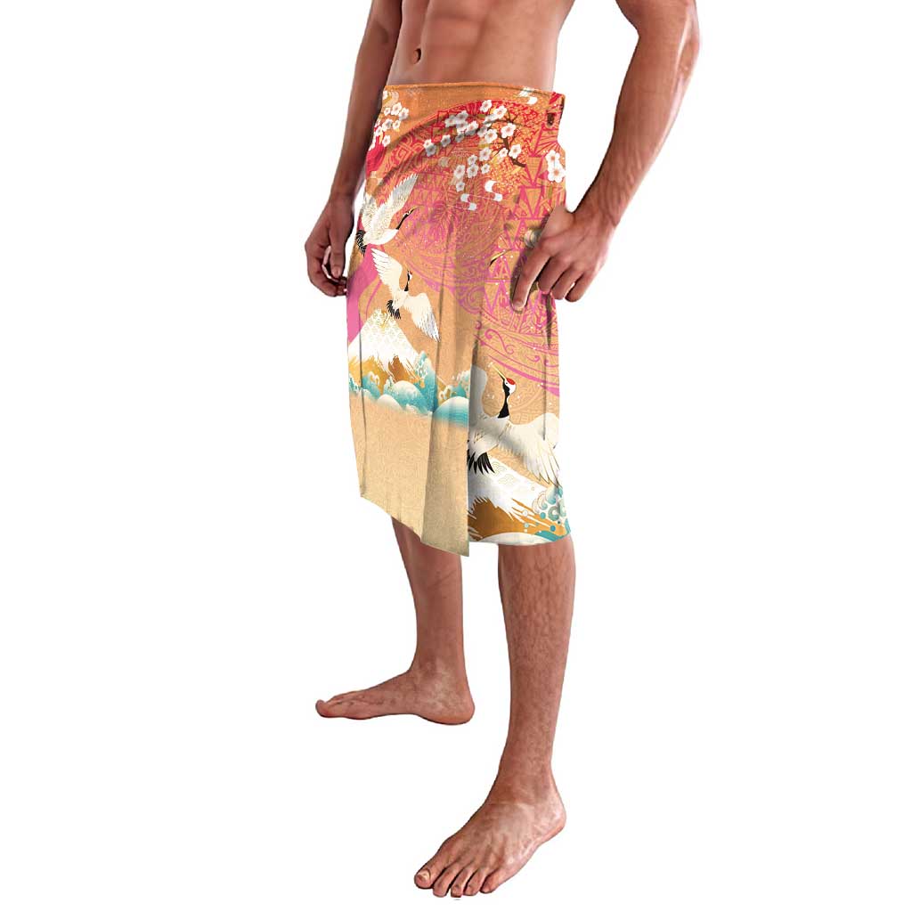 Hawaiian and Japanese Culture Together Lavalava Kakau Art Tattoo with Cranes and Sakura Spring Vibe LT03 - Polynesian Pride