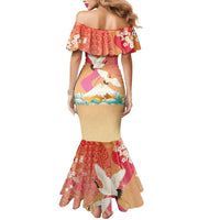 Hawaiian and Japanese Culture Together Mermaid Dress Kakau Art Tattoo with Cranes and Sakura Spring Vibe - Polynesian Pride