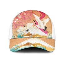 Hawaiian and Japanese Culture Together Mesh Trucker Cap Kakau Art Tattoo with Cranes and Sakura Spring Vibe - Polynesian Pride