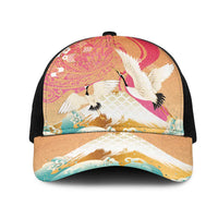 Hawaiian and Japanese Culture Together Mesh Trucker Cap Kakau Art Tattoo with Cranes and Sakura Spring Vibe - Polynesian Pride