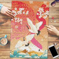 Hawaiian and Japanese Culture Together Puzzle Kakau Art Tattoo with Cranes and Sakura Spring Vibe LT03 Multicolor - Polynesian Pride